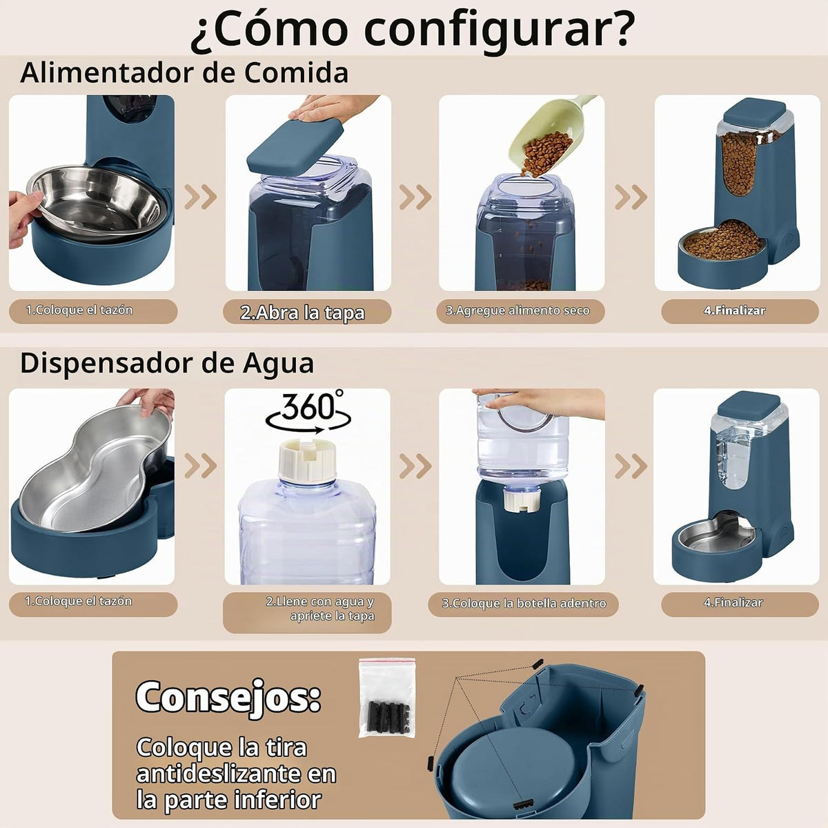 Paquete de 2 alimentadores automáticos para gatos y perros, dispens...