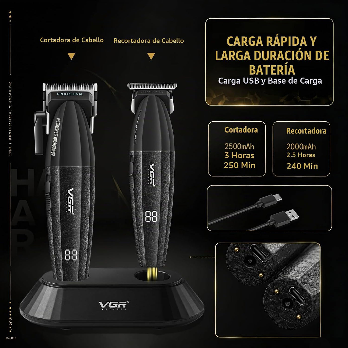 VGR 640 S4 Combo de peluquero profesional 4 en 1 para hombres, cort...