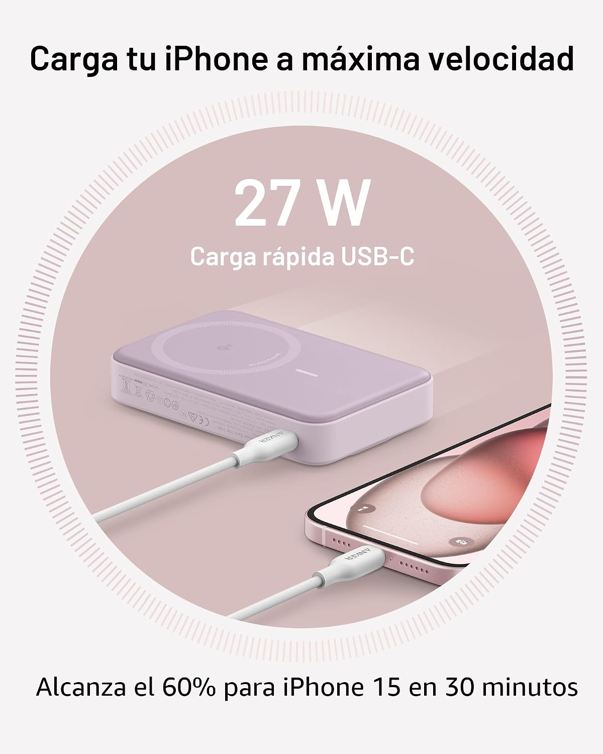 Anker MagGo Power Bank, cargador portátil máximo de 15 W con certif...