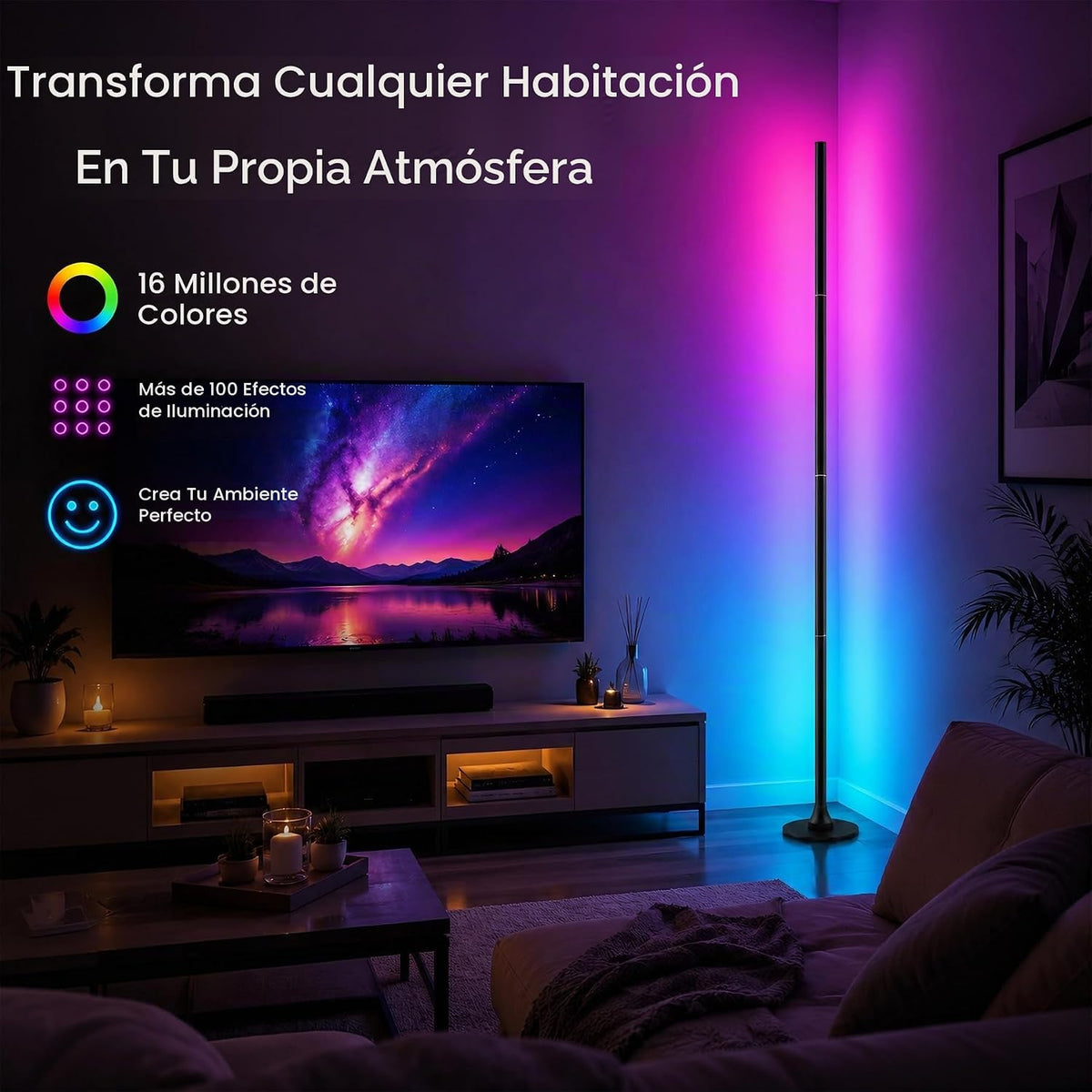 Lámpara de pie de esquina, luz ambiental inteligente para sala de j...
