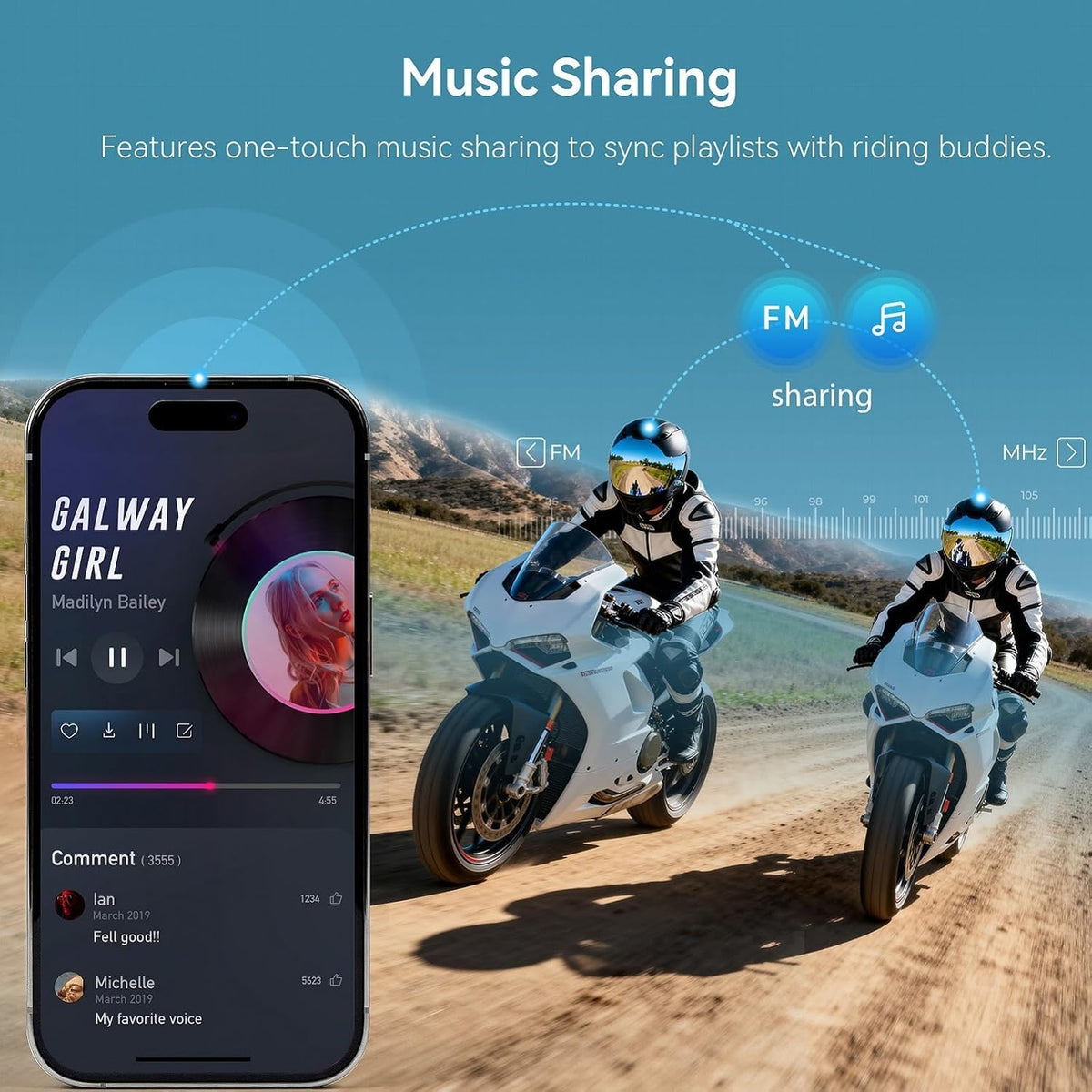 CNBRO Casco de intercomunicación para motocicleta, auriculares Blue...
