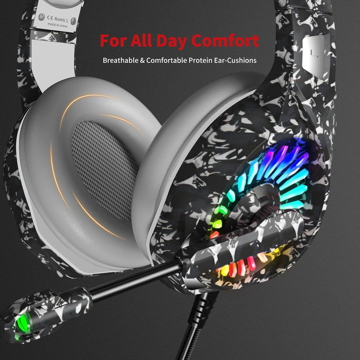 ZIUMIER Auriculares con cable para juegos de camuflaje para PC, PS5...