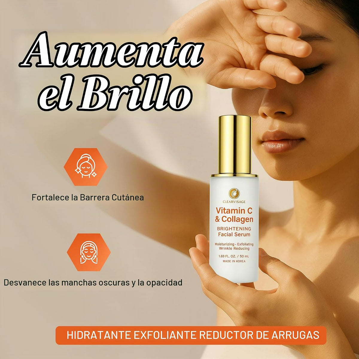 Clear Visage Suero de vitamina C para la cara con colágeno, probado...
