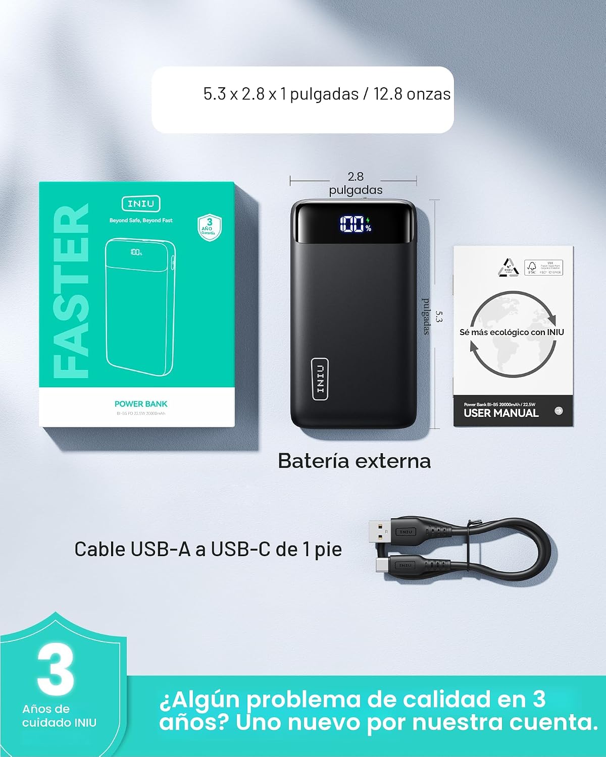 INIU cargador portátil 20000mAh, banco de carga rápida compacto del...
