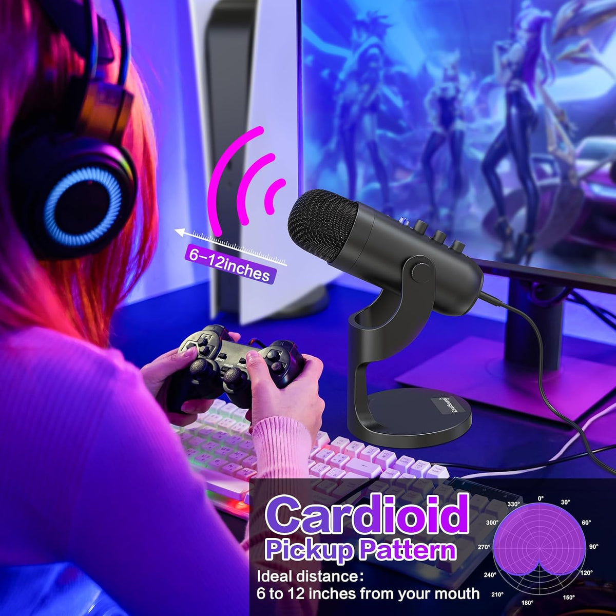 ZealSound Micrófono Podcast para PC, Micrófono USB con Cancelación...