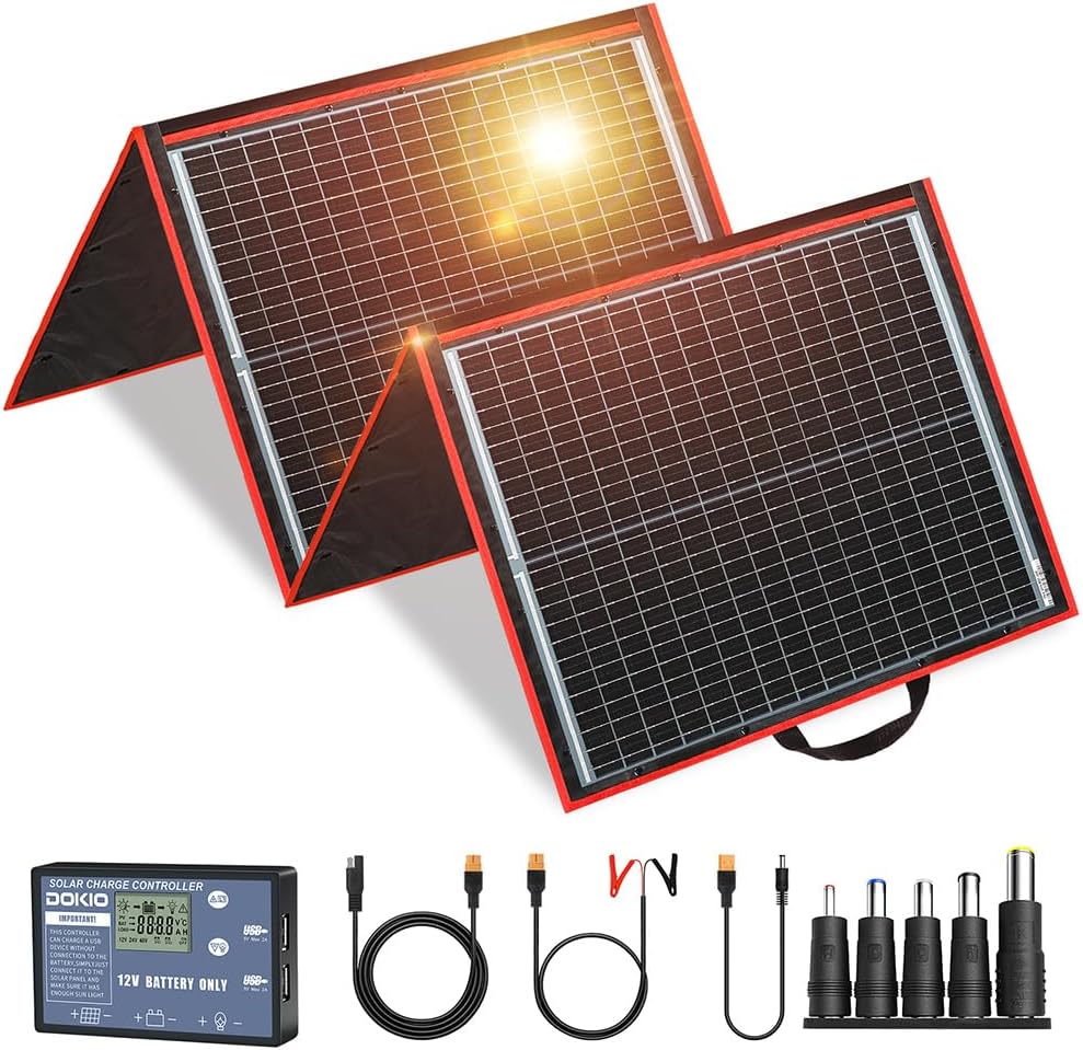 DOKIO Kit de panel solar plegable portátil de 150 W para carga de b...