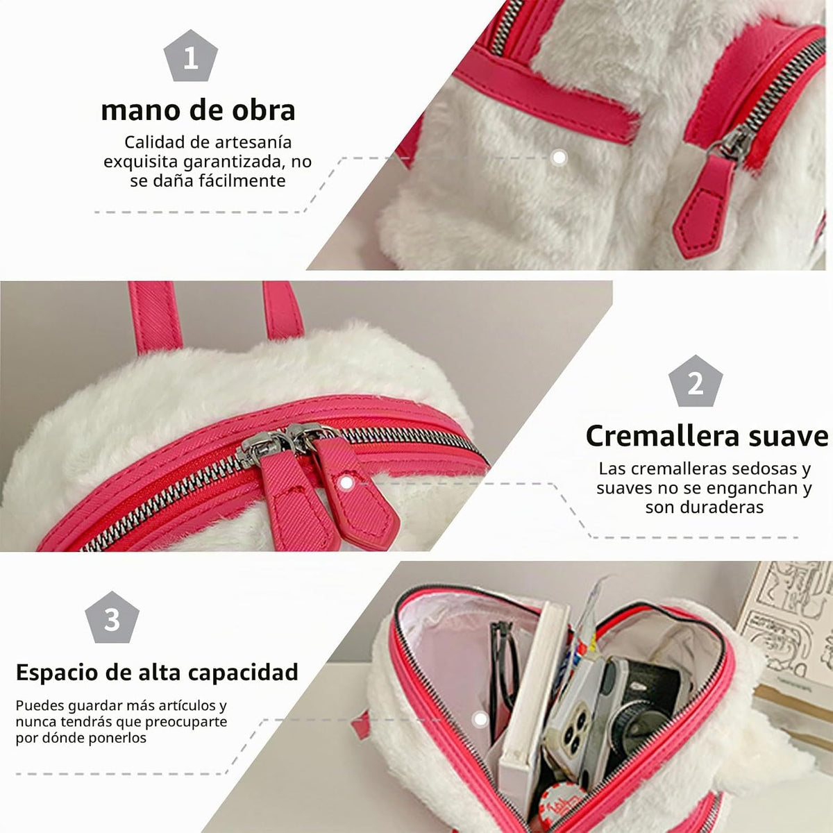 Bonita mochila de felpa, mini bolsa de hombro con doble correa de d...