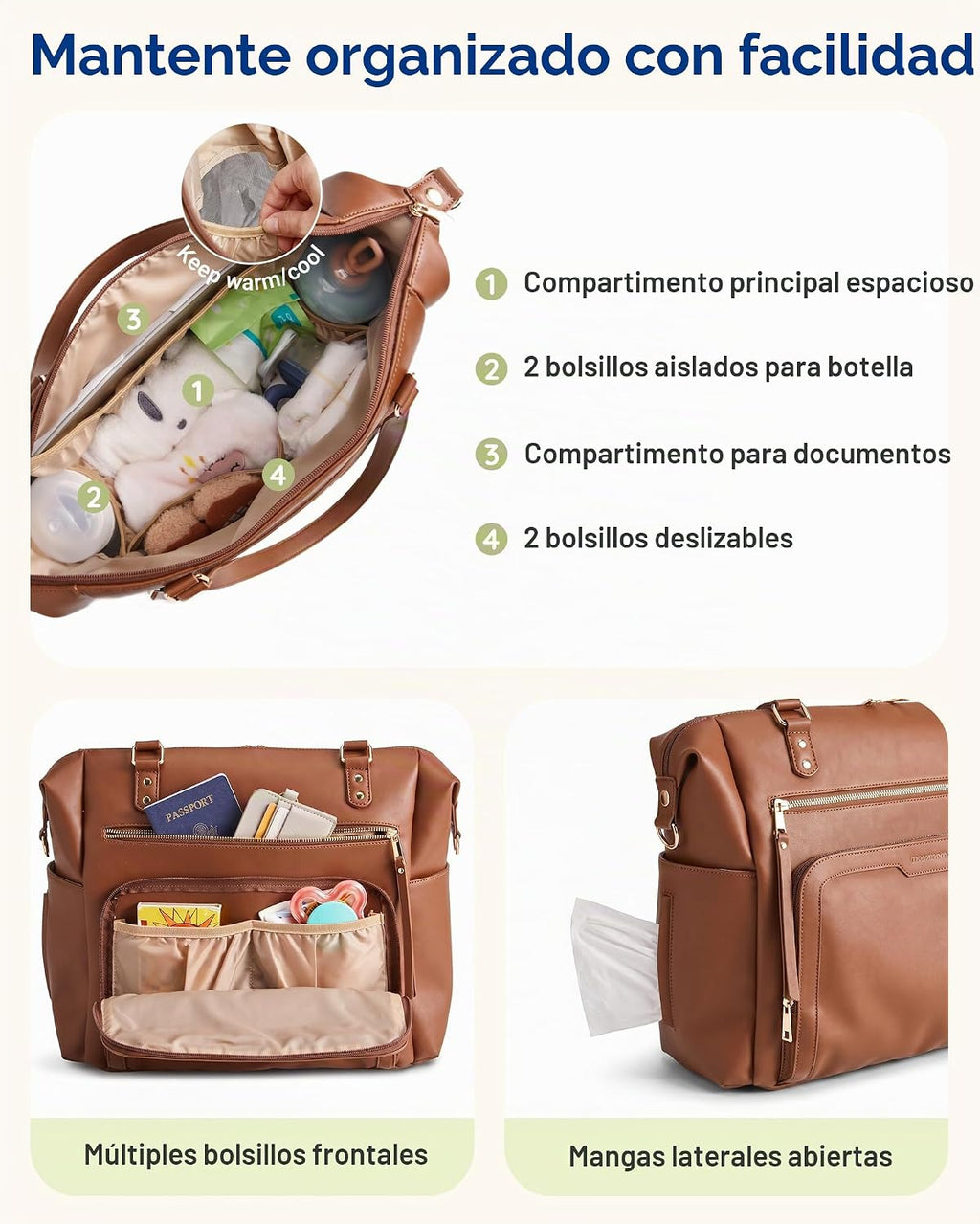 mommore Bolsa de pañales, bolsa de pañales grande con cambiador imp...
