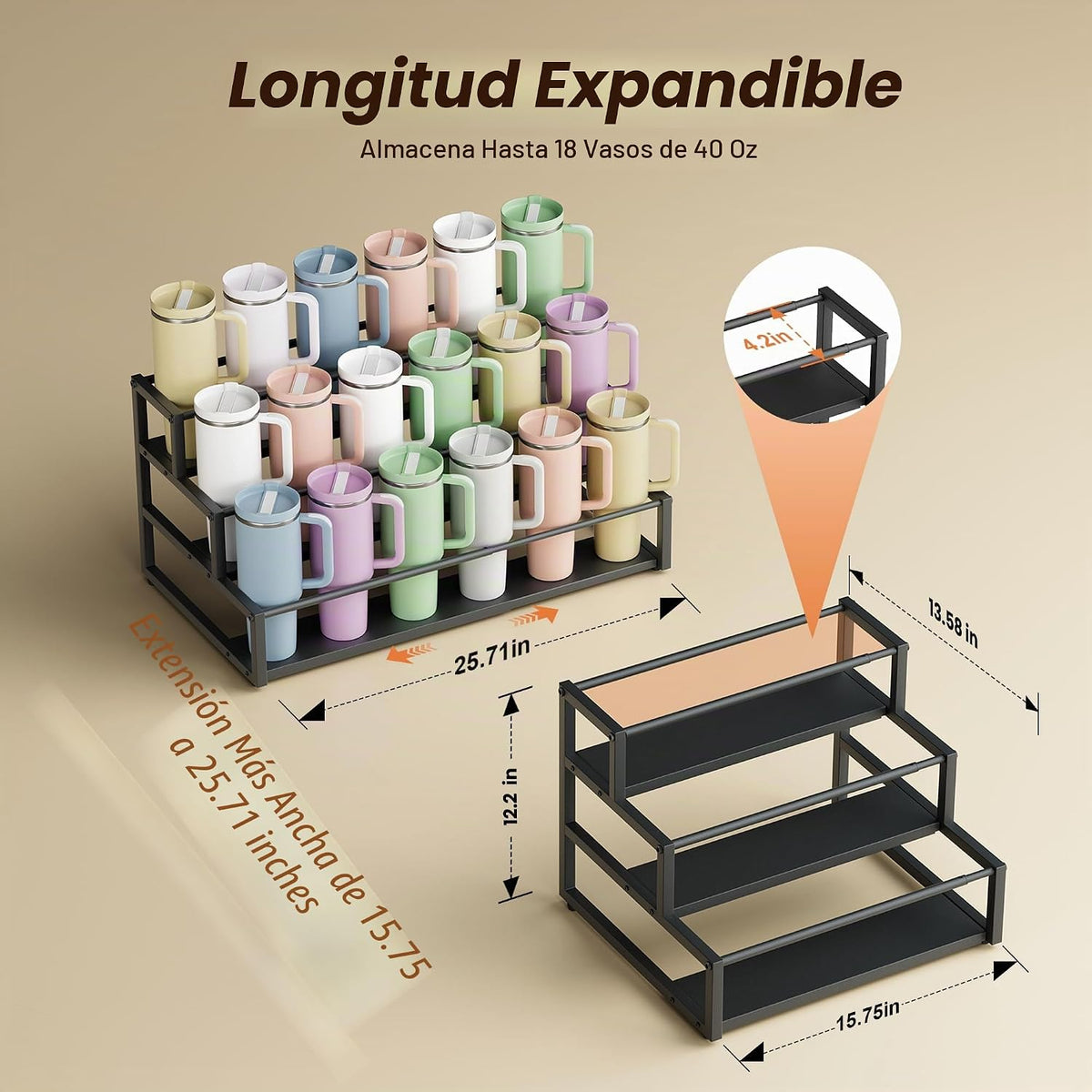 MOJOHAND Portavasos Stanley expandible de 3 niveles, 9-18 tazas, la...
