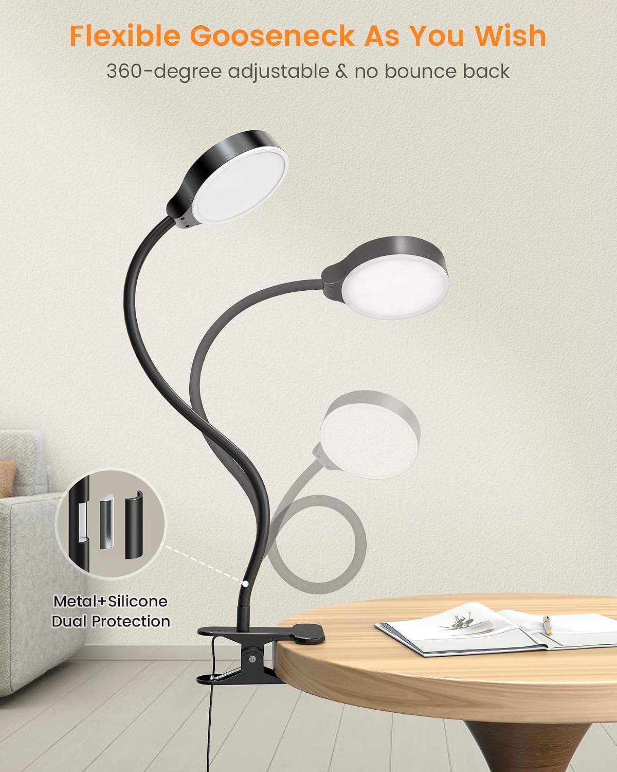 Glocusent Luz con clip y luz de libro para leer en la cama