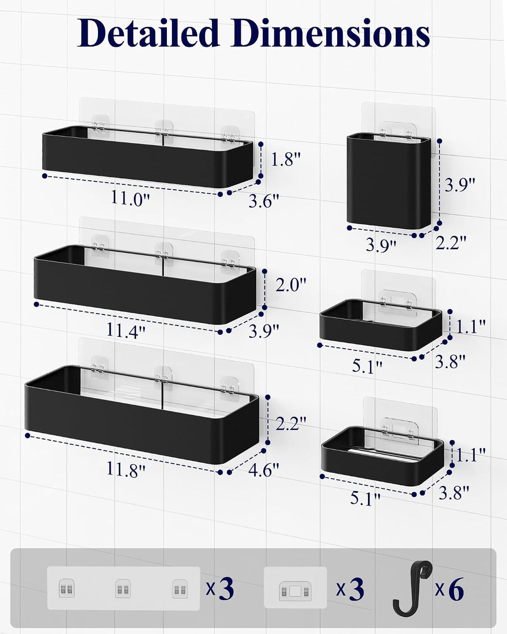 Kitsure Organizador adhesivo para ducha, paquete de 6, estantes de...