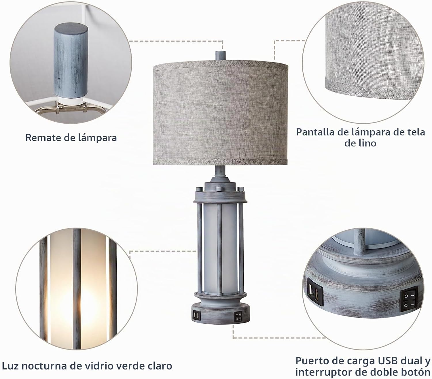 AIEAMPDO Lámpara de mesa rústica para dormitorio, sala de estar con...
