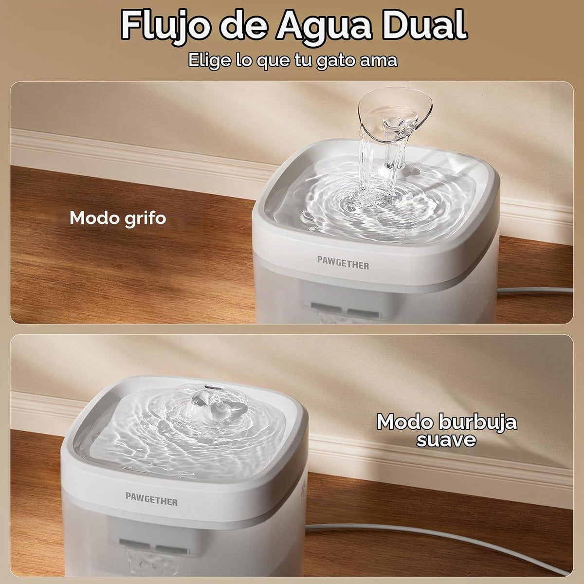 PAWGETHER® Fuente de agua para gatos con bomba inalámbrica de 51 oz...