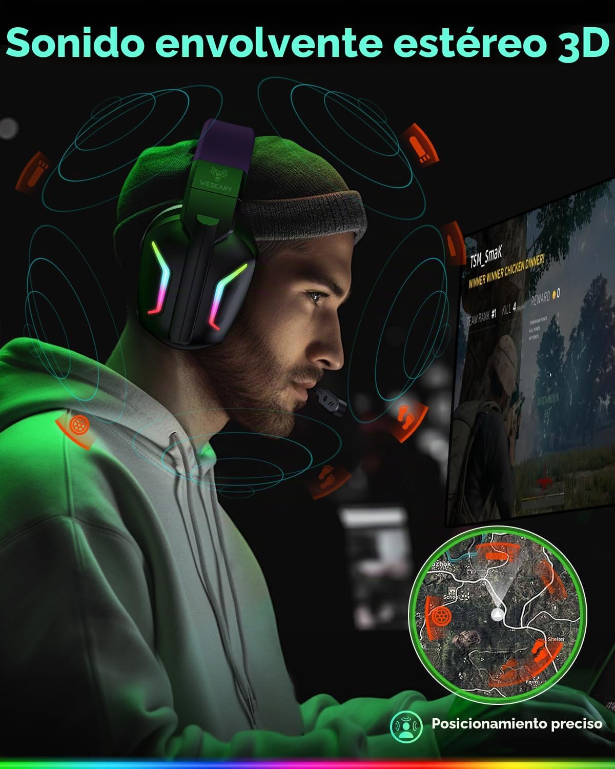 WESEARY Auriculares inalámbricos para juegos para PS5, PS4, PC, Swi...