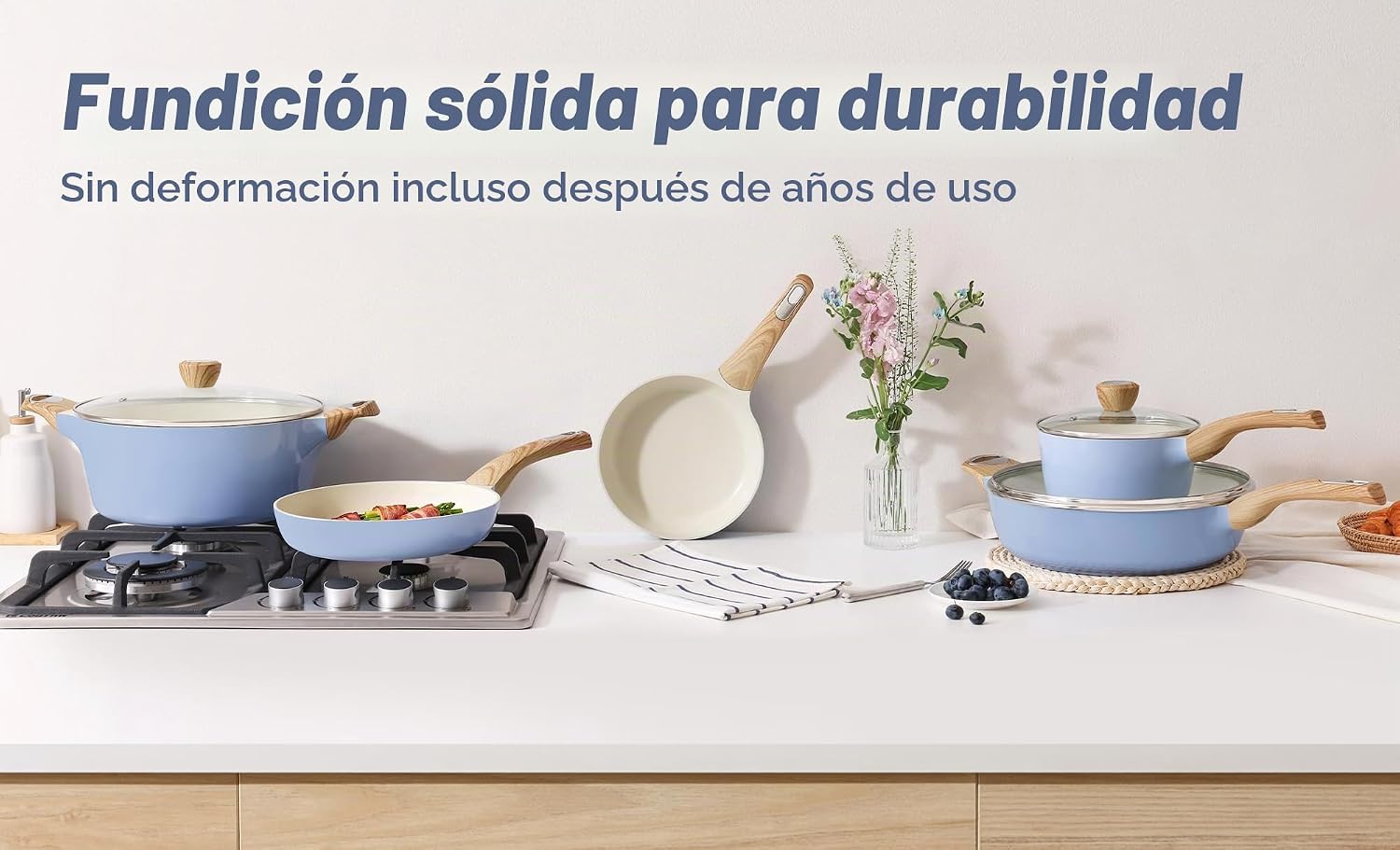 SENSARTE Juego de ollas y sartenes de cerámica antiadherentes, jueg...