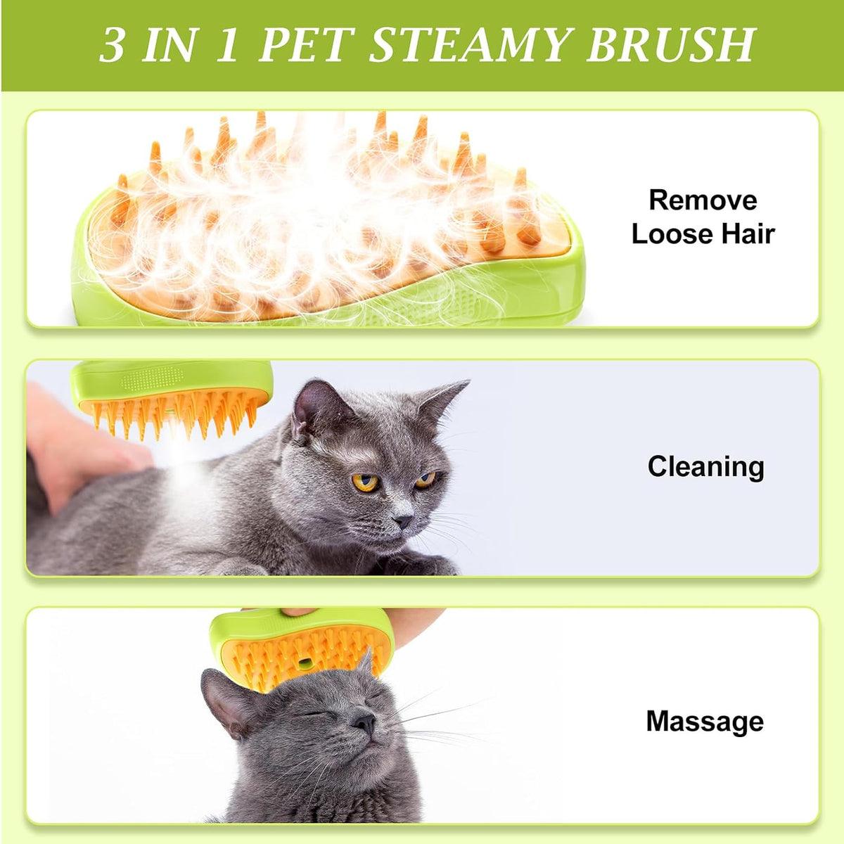 Cepillo de vapor para gatos, 3 en 1, peine de eliminación de pelo d...