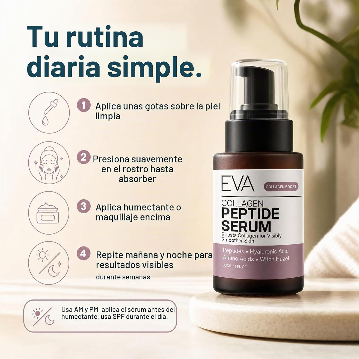 Eva Naturals Suero multipéptido de colágeno para cara, antienvejeci...