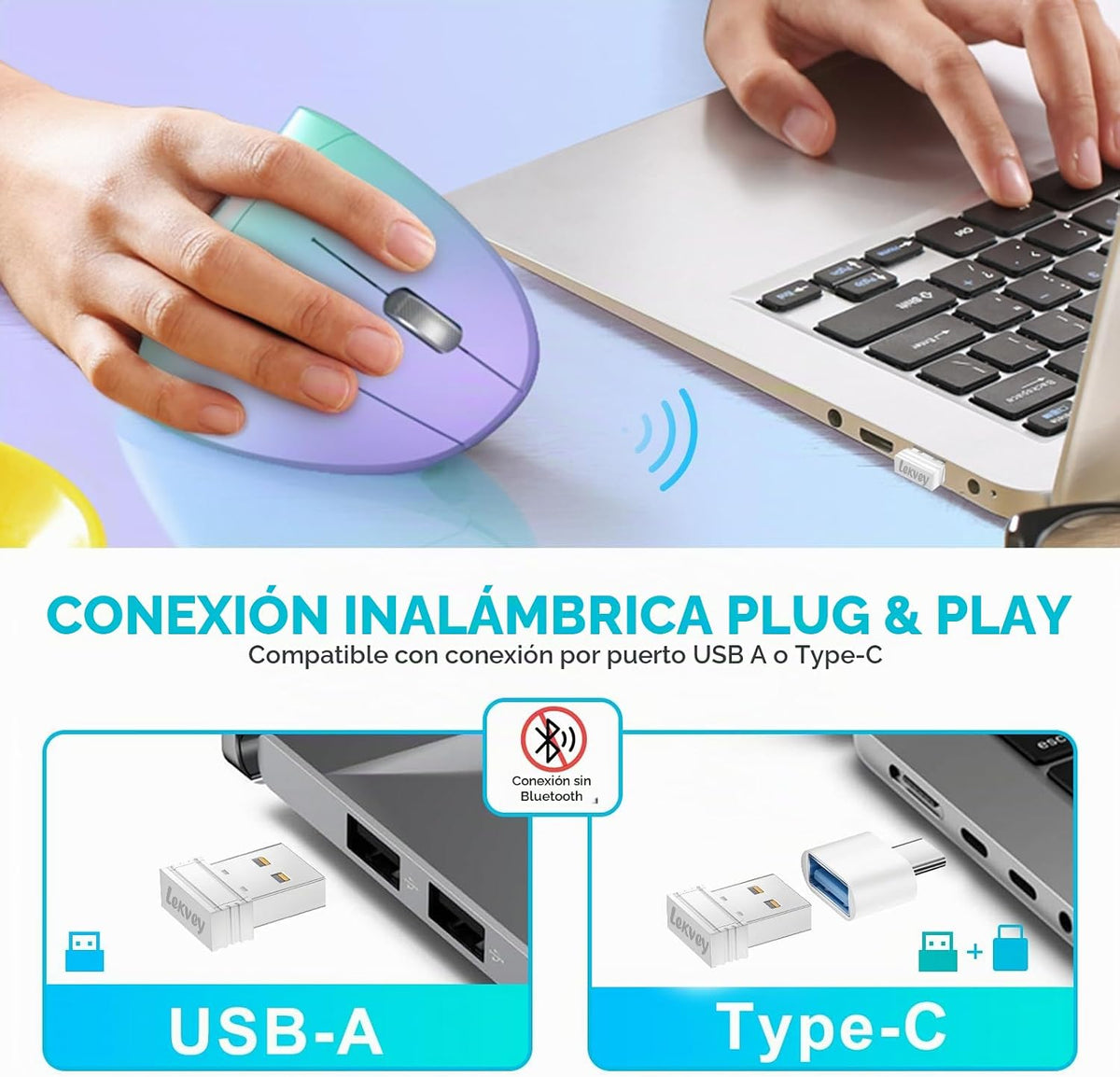 Lekvey Ratón ergonómico, ratón inalámbrico vertical USB C recargabl...