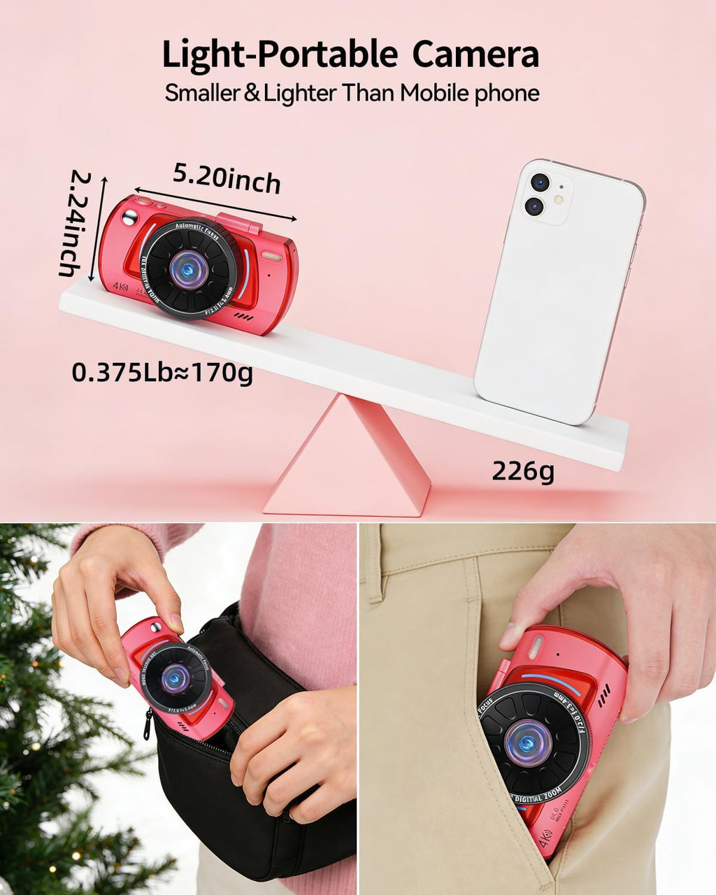 Cámara digital 4K para fotografía, cámara de vlogging WiFi de 64MP...