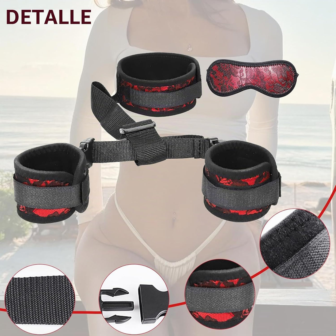 BDSM - Juego de sujetadores de cuello a muñeca, esposas detrás de l...