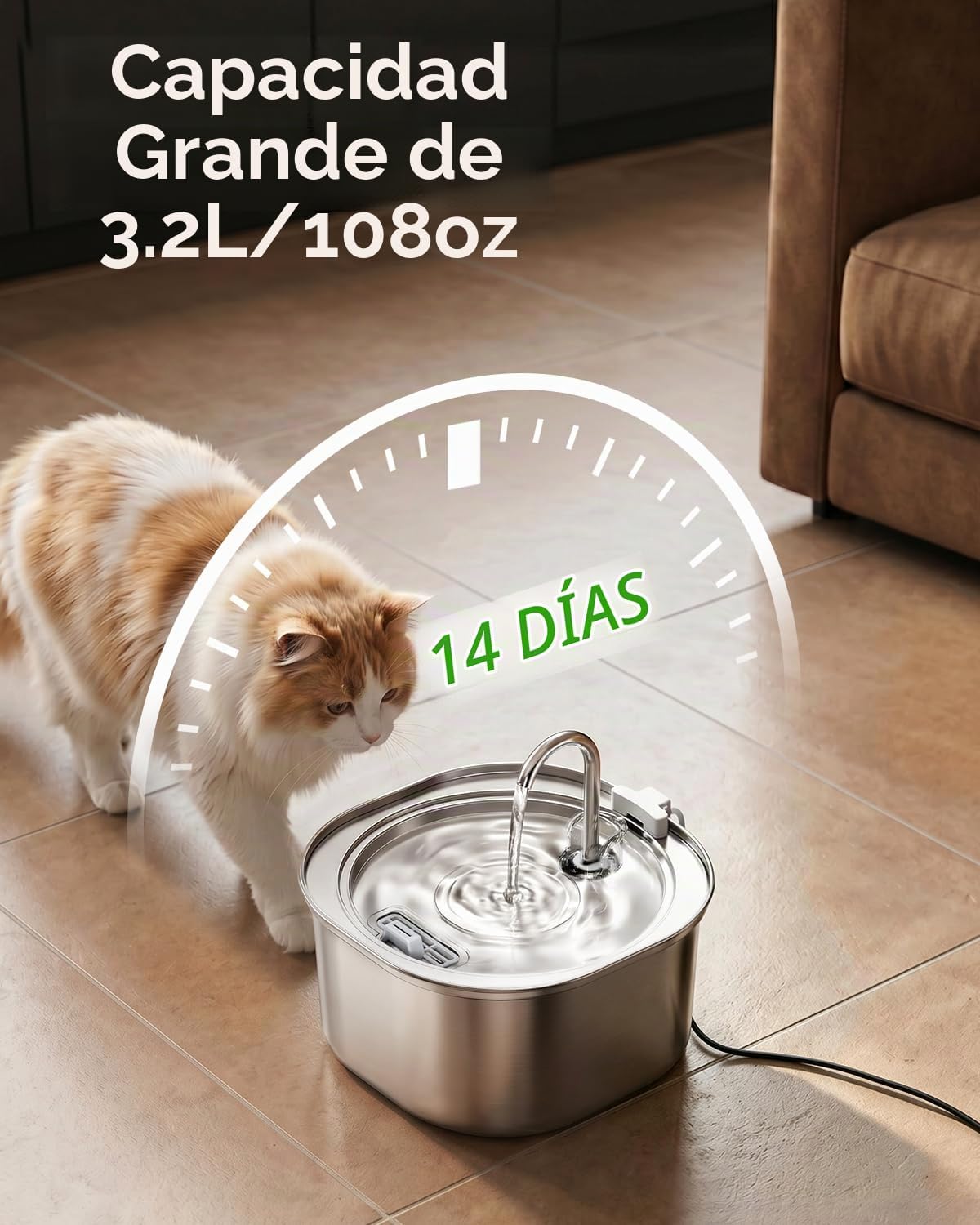 PEKTACO Fuente de agua para gatos, fuente de agua para mascotas de...