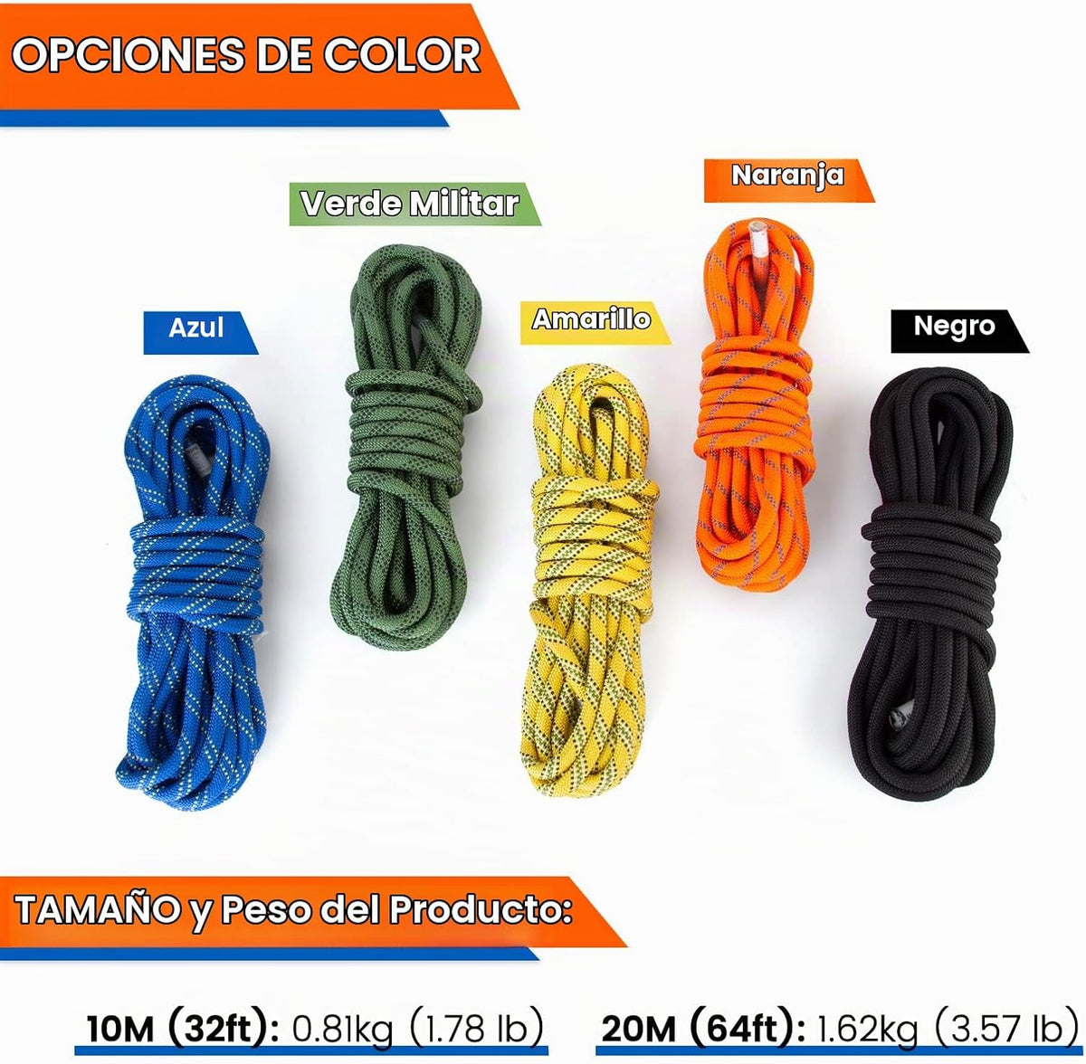 VOXLOVA Cuerda de escalada en roca, cuerda de escalada estática al...