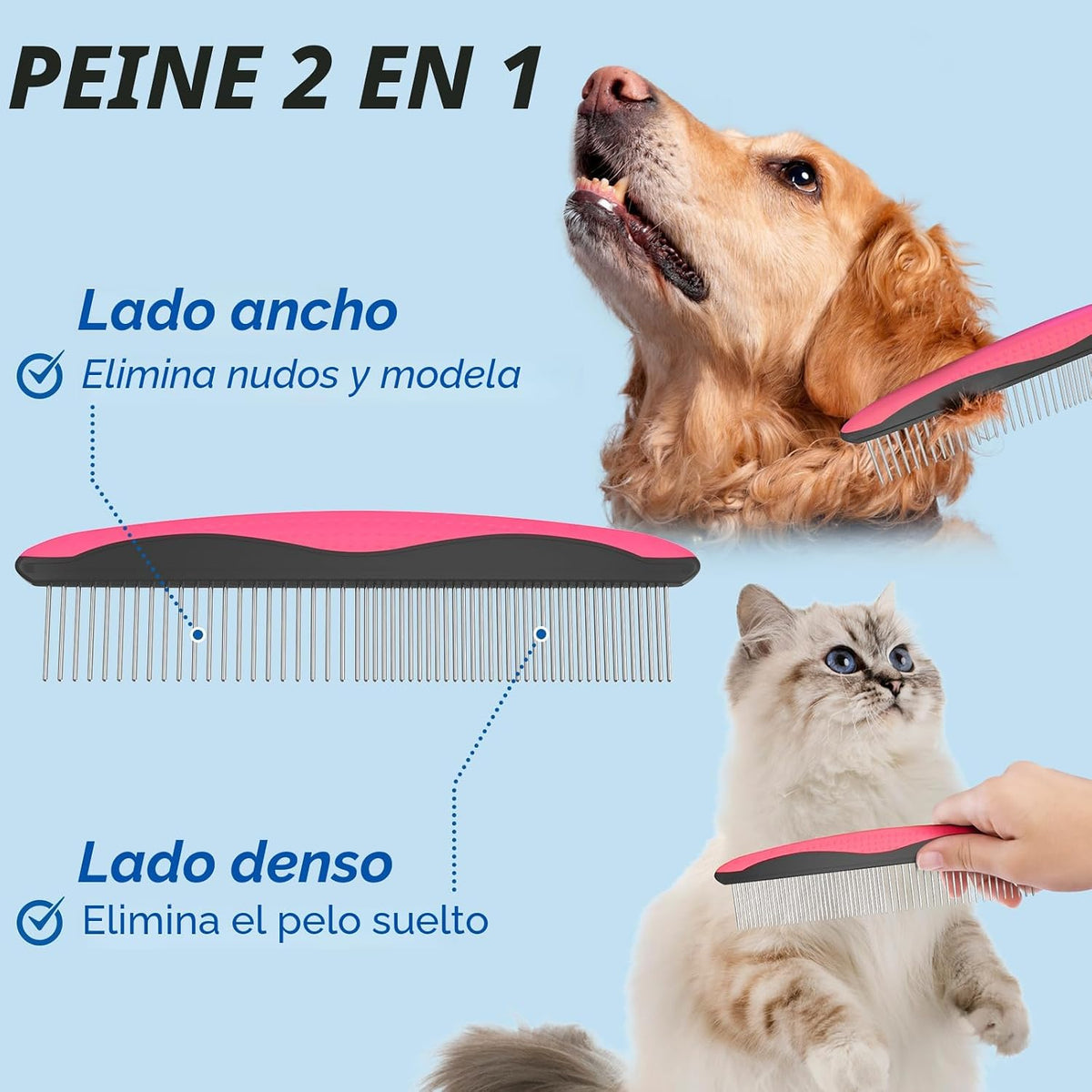 Docrok Combo de Cepillo y Peine de Aseo para Mascotas, Cepillo para...