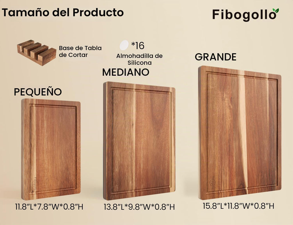 Fibogollo Tablas de cortar de madera de acacia para cocina (juego d...