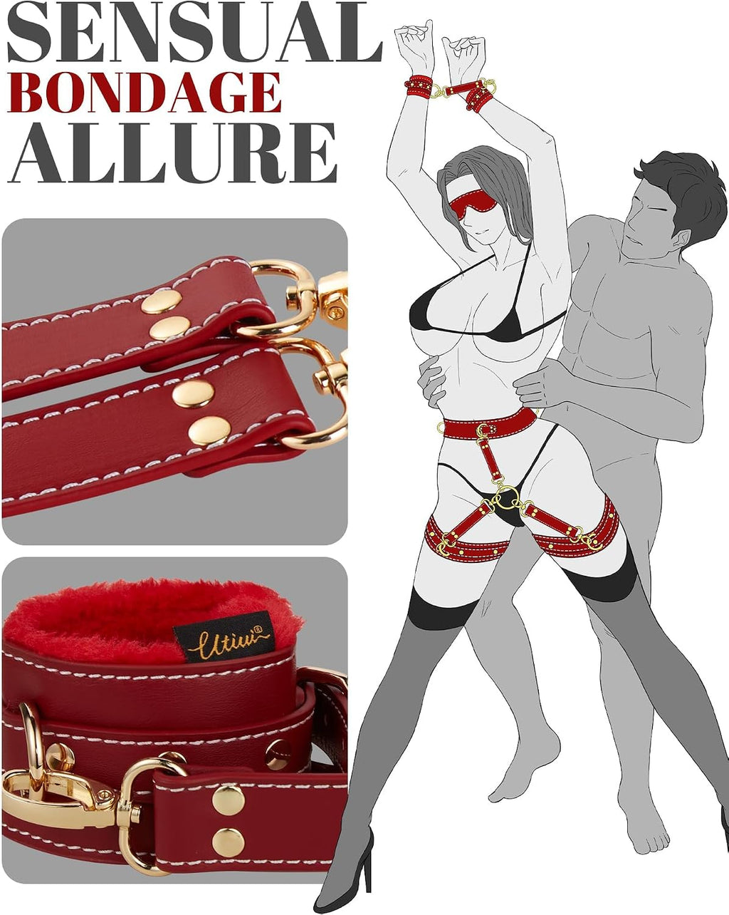UTIMI Kit de sujeción sexual BDSM, juego de 6 piezas con esposas aj...