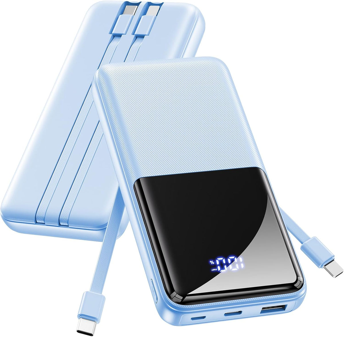 CFIAI Cargador portátil 15000mAh Slim Power Bank con cables integra...