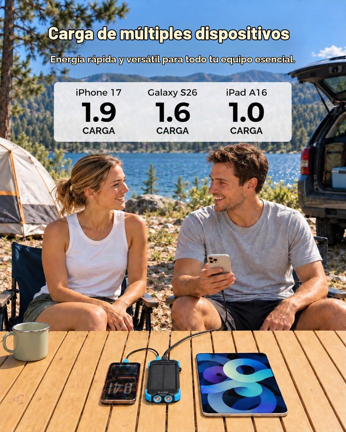 BLAVOR Solar Power Bank 10,000mAh Cargador inalámbrico portátil par...