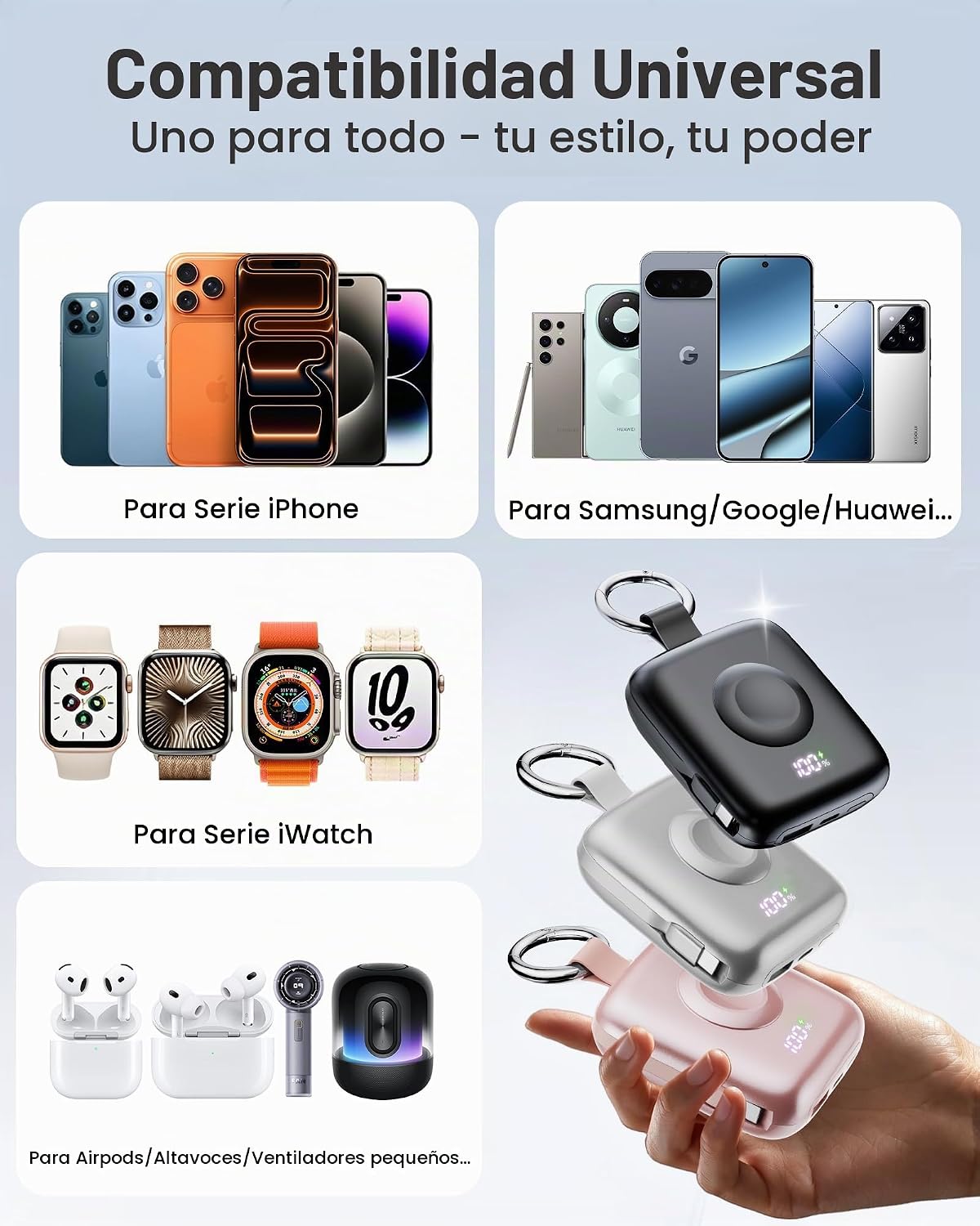 Cargador portátil 3 en 1, más pequeño 10000mAh incorporado cables 2...