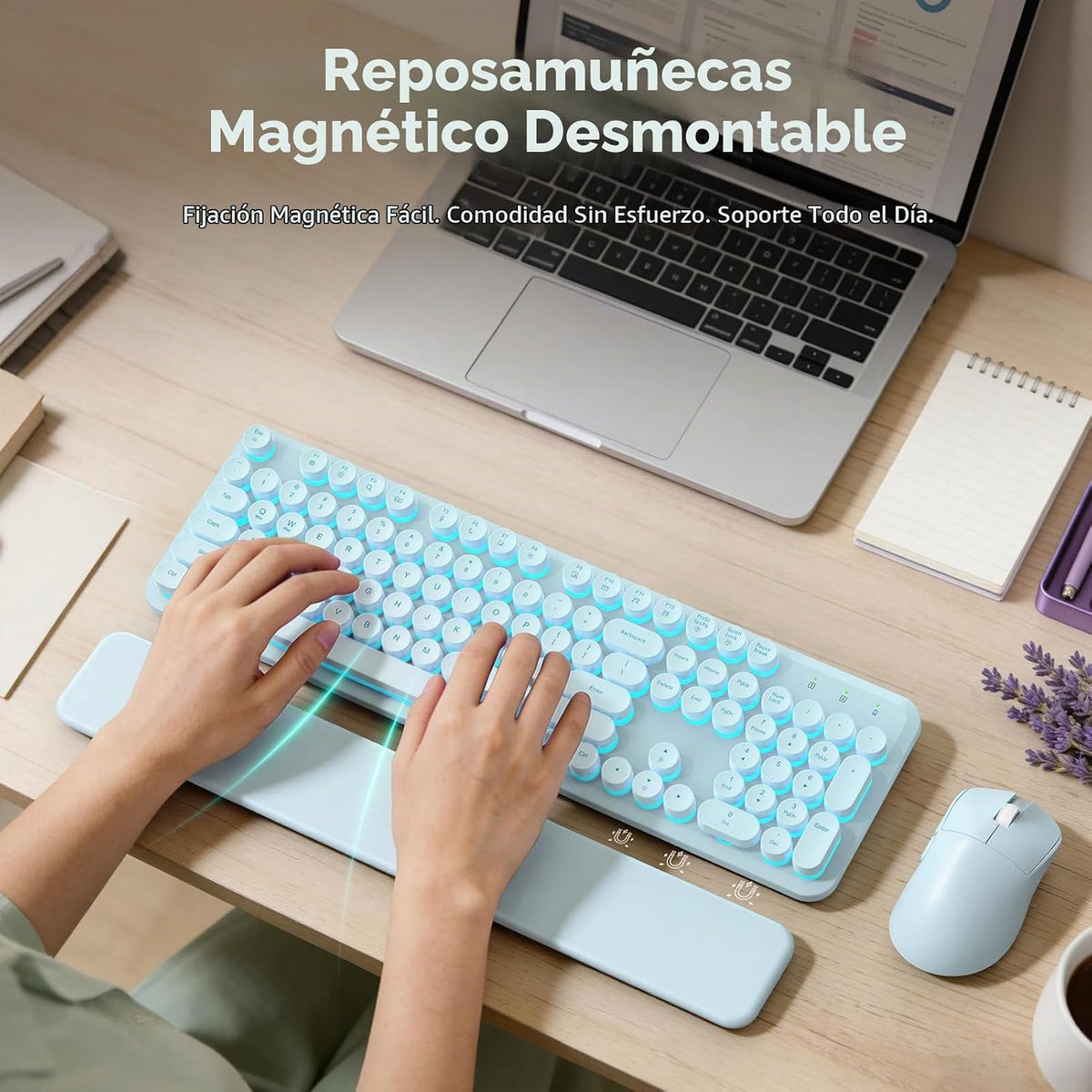 Combo de teclado y mouse inalámbricos, teclas redondas retroilumina...