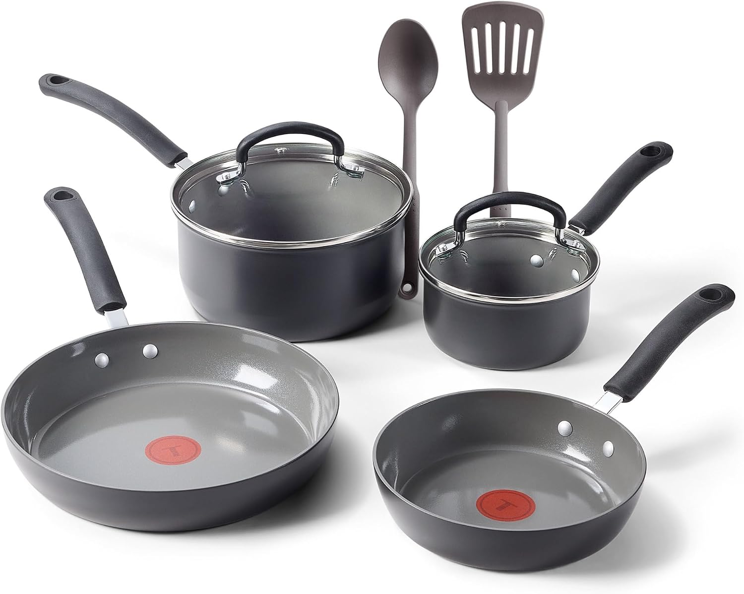 T-fal Juego de utensilios de cocina antiadherentes de cerámica, 8 p...
