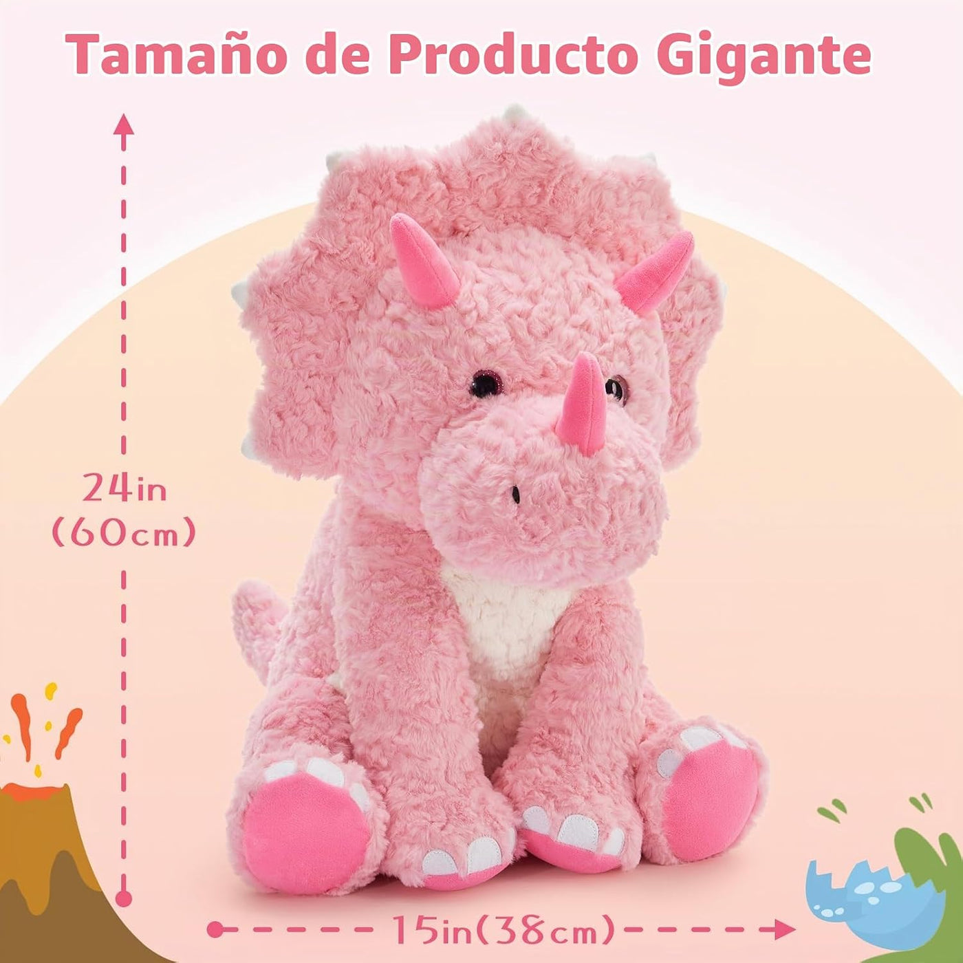 Tezituor Animales de peluche grandes de dinosaurio rosa, 24 pulgada...