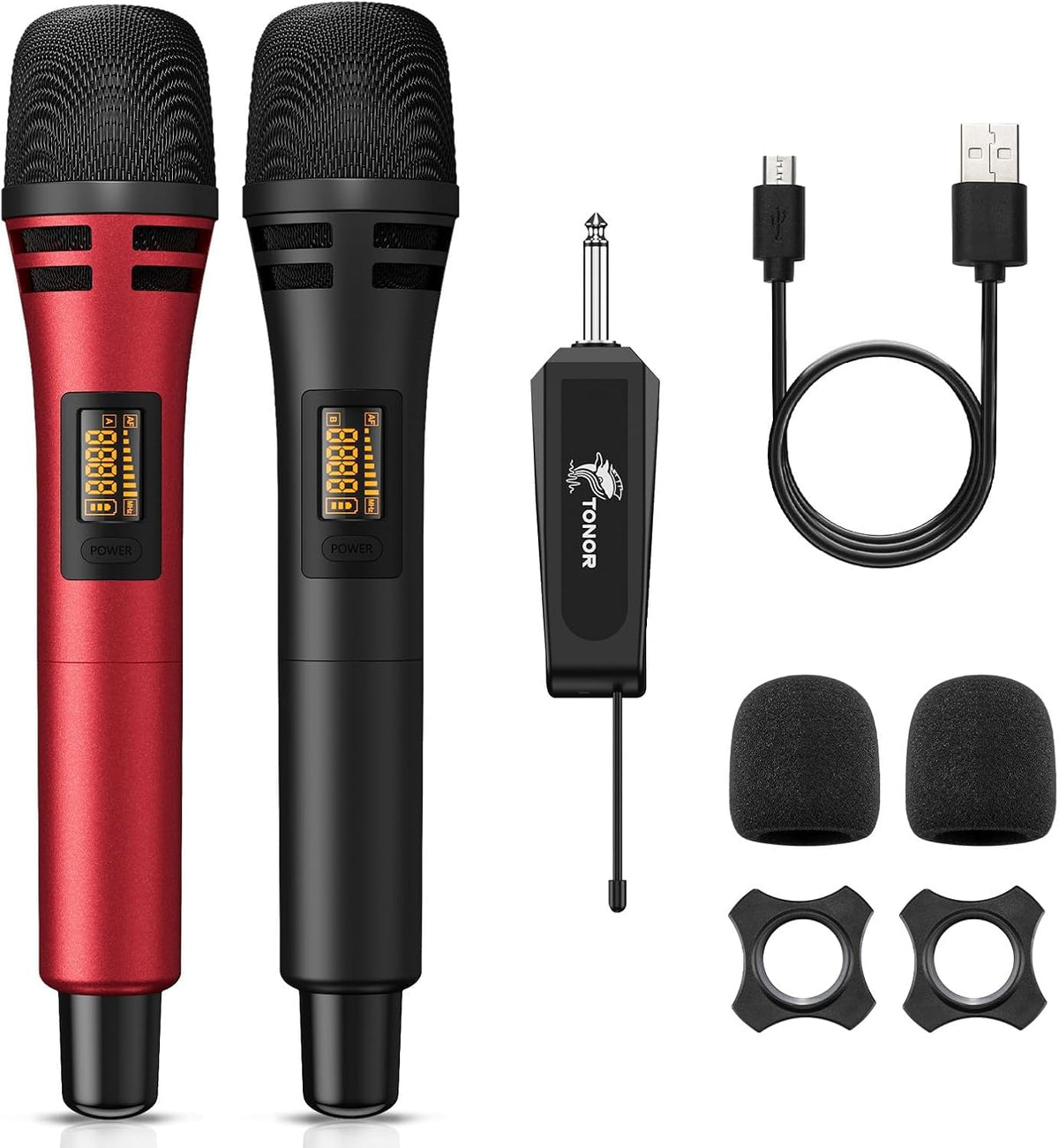 TONOR Micrófonos Inalámbricos, Sistema de Micrófono de Karaoke Dual...