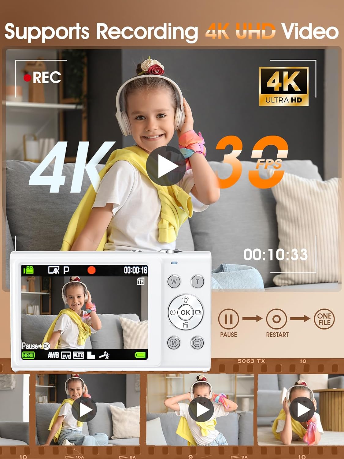 Cámara digital, cámara 4K de enfoque automático para vlogging para...