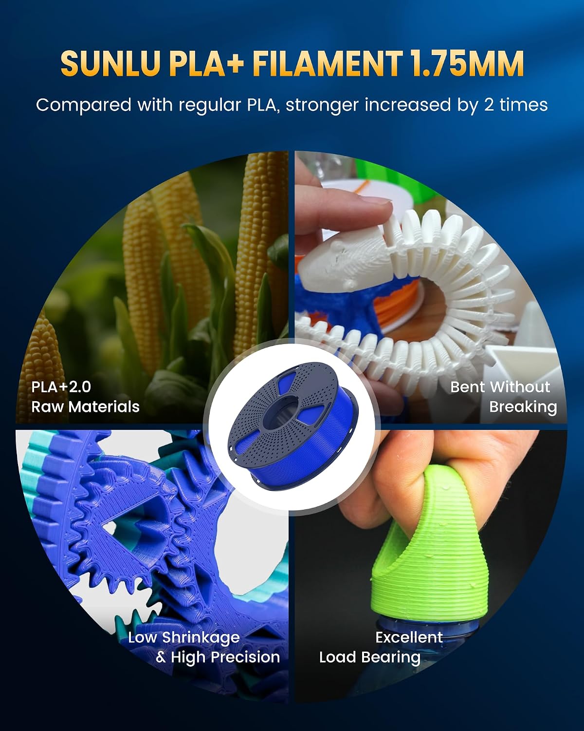 SUNLU Filamento de impresora 3D PLA+2.0, paquete multicolor, 8 colo...