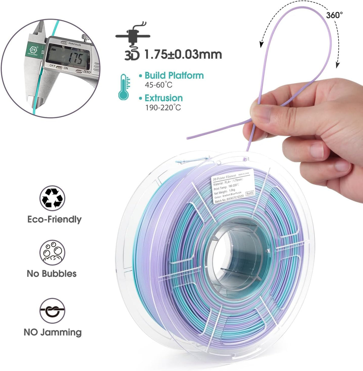 iSANMATE - Filamento PLA Plus de Arcoíris 1.75mm, Cambio Rápido Mul...