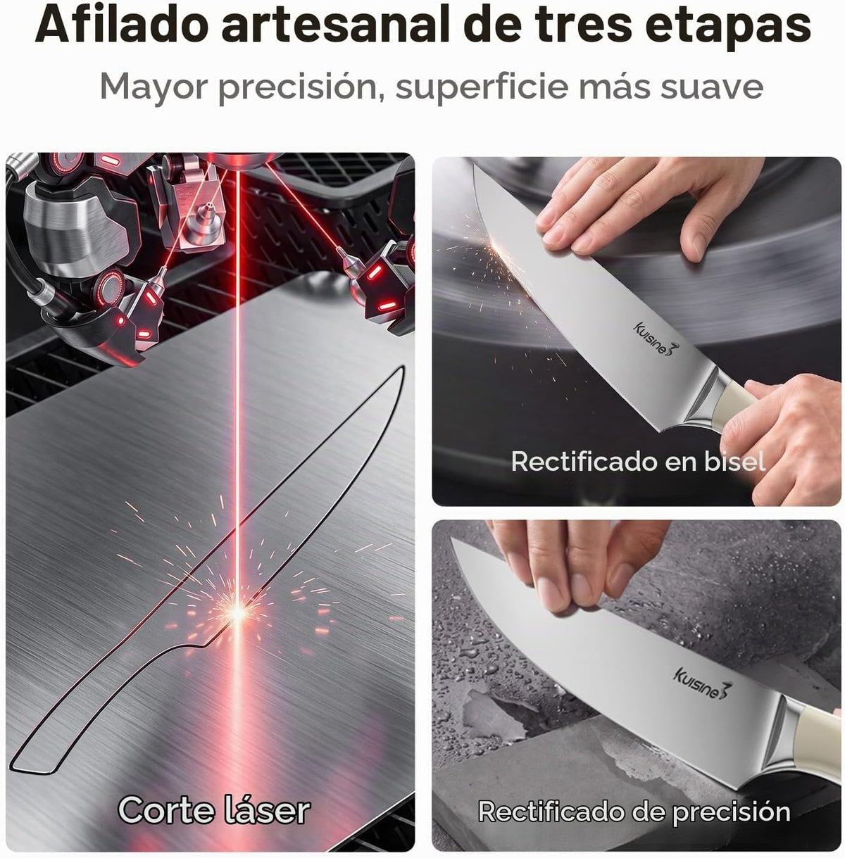 Juego de cuchillos de cocina Kuisine, hoja ultra afilada de acero i...