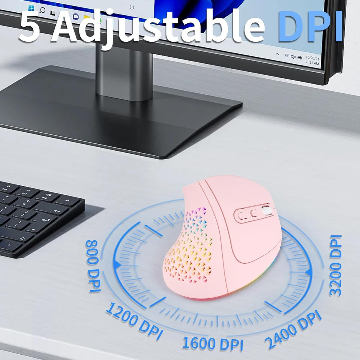 Ratón vertical ergonómico, mouse inalámbrico Bluetooth, 7 ratones r...