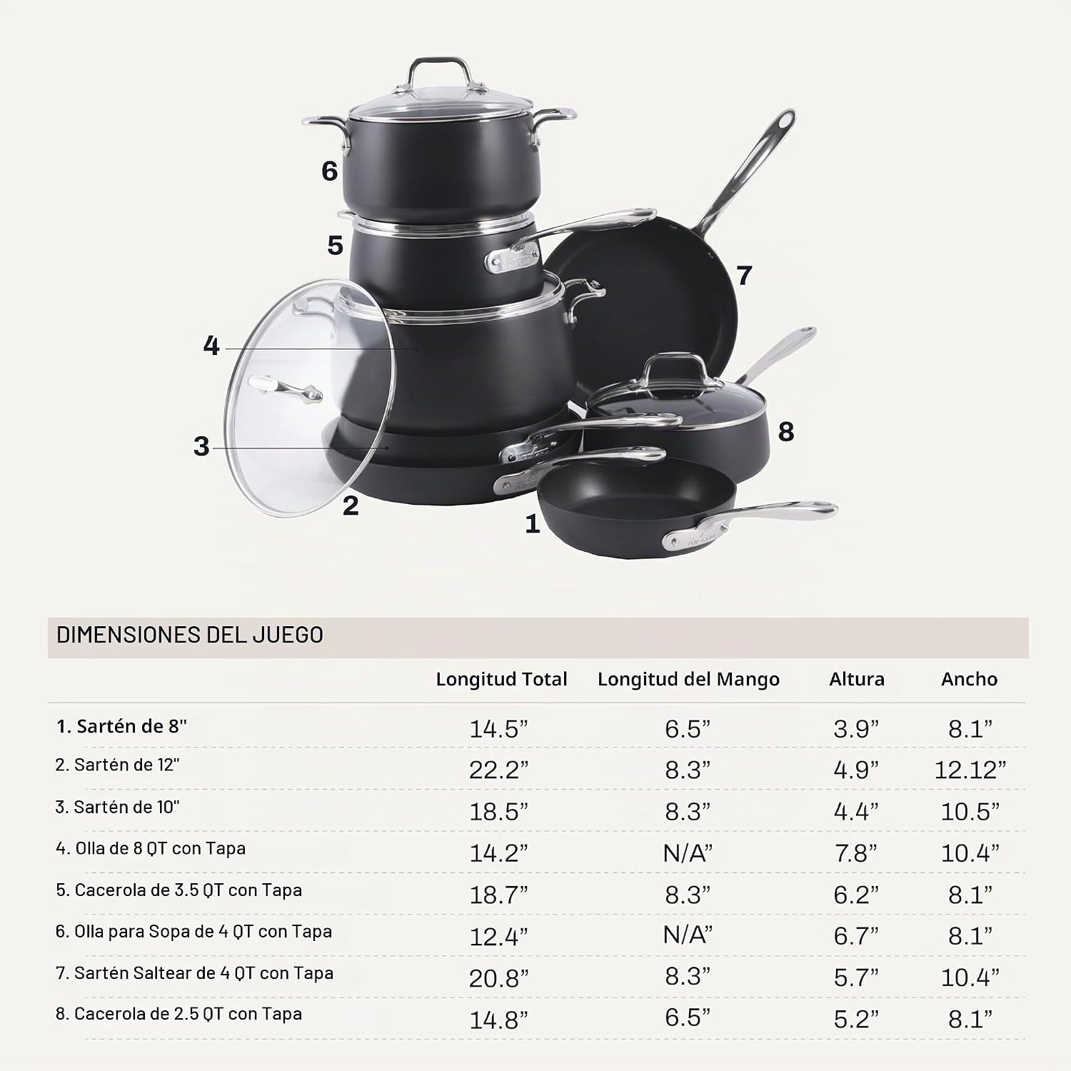 All-Clad HA1 - Juego de utensilios de cocina anodizados duros antia...