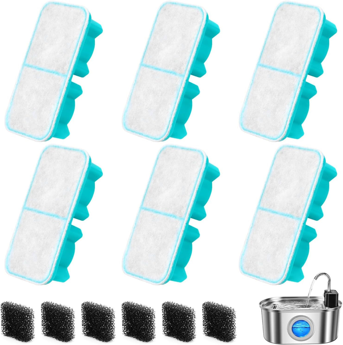6 fliters + 6 esponjas solo compatibles con fuente de agua inalámbr...