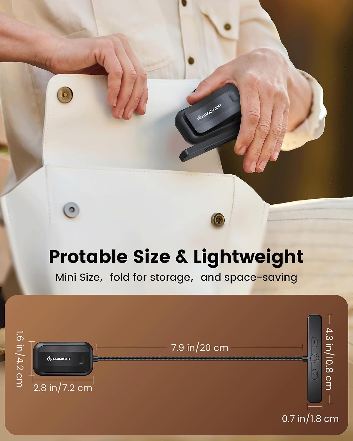 Glocusent Paquete de 1 luz de cuello recargable para libros