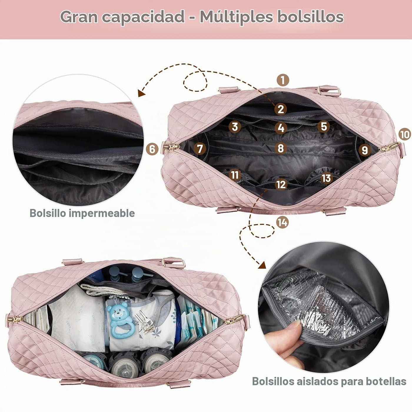 LOVEVOOK Bolsa de pañales con funda para chupete y cambiador, bolsa...