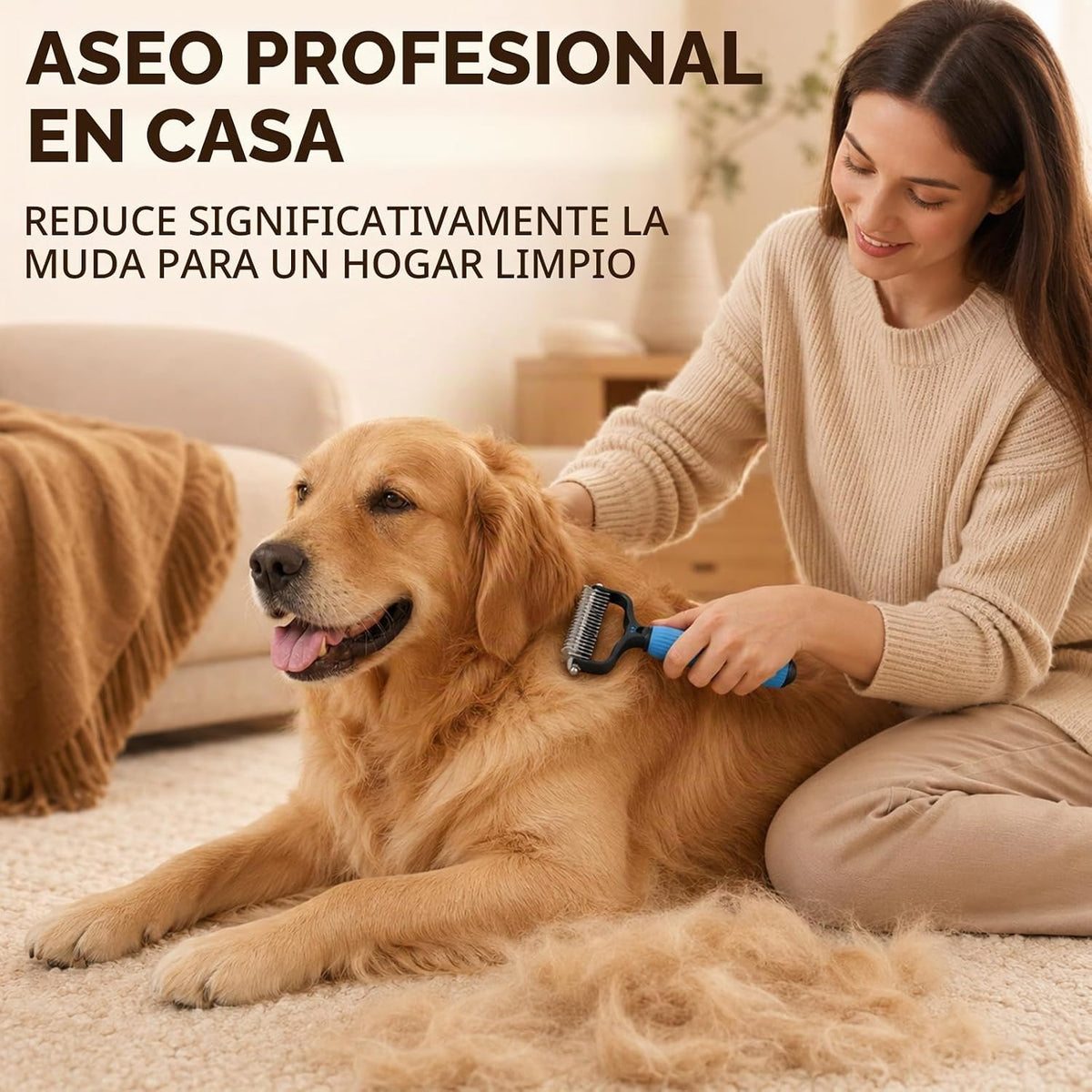 2 cepillos de aseo para mascotas, rastrillo de doble cara y peine d...