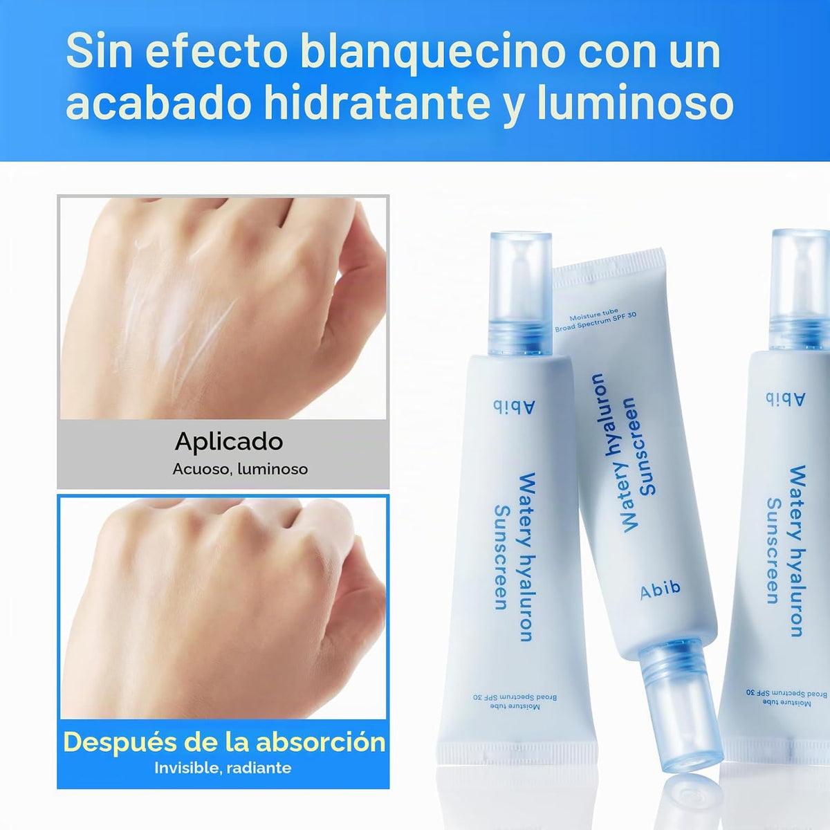 Abib Watery Hyaluron - Protector solar UV de amplio espectro SPF 30...