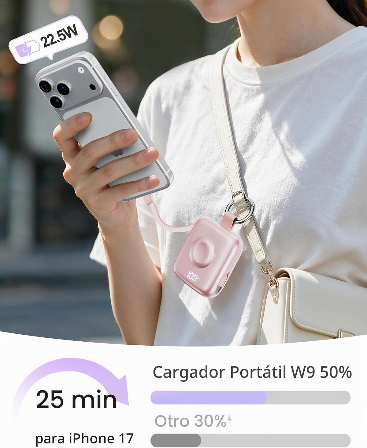Cargador portátil 3 en 1, más pequeño 10000mAh incorporado cables 2...