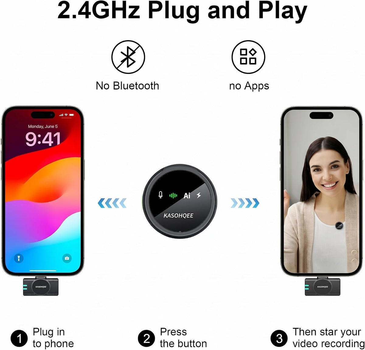 Micrófono Lavalier inalámbrico para iPhone 17\/16\/15\/14, iPad y A...