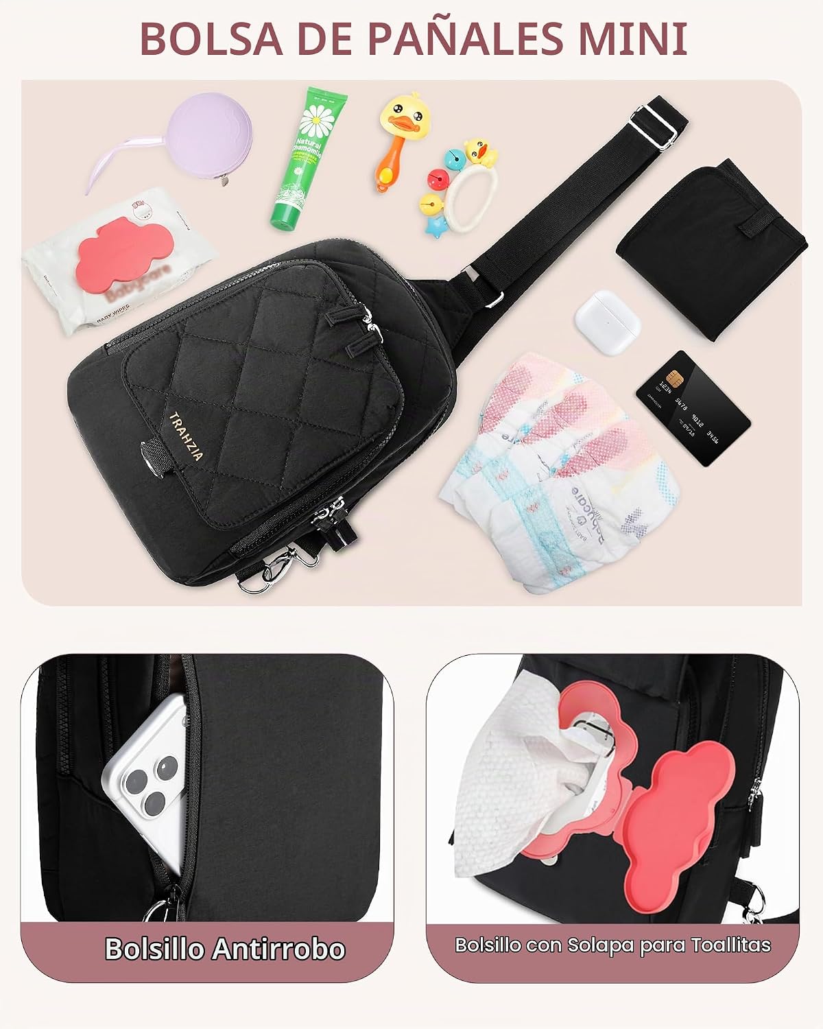 Trahzia Mini bolsa de pañales con cambiador portátil, pequeña bolsa...